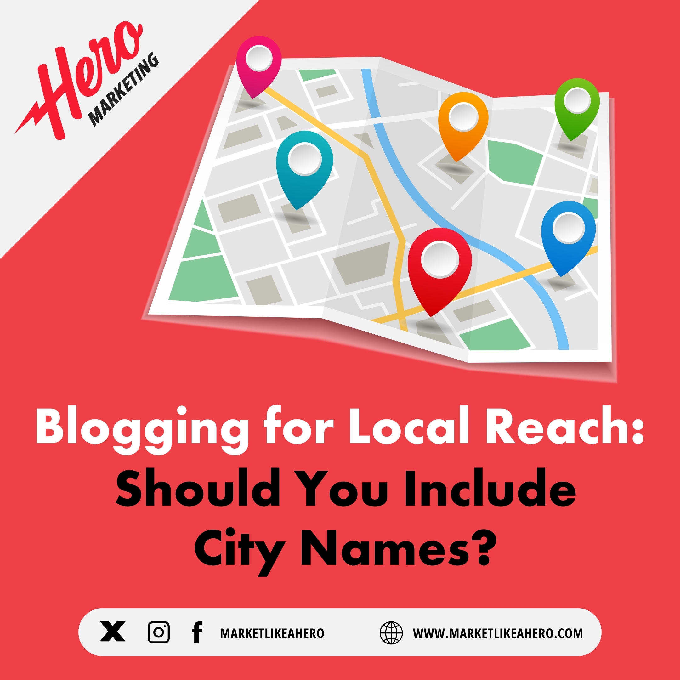 Map with location pins representing city-based SEO strategy